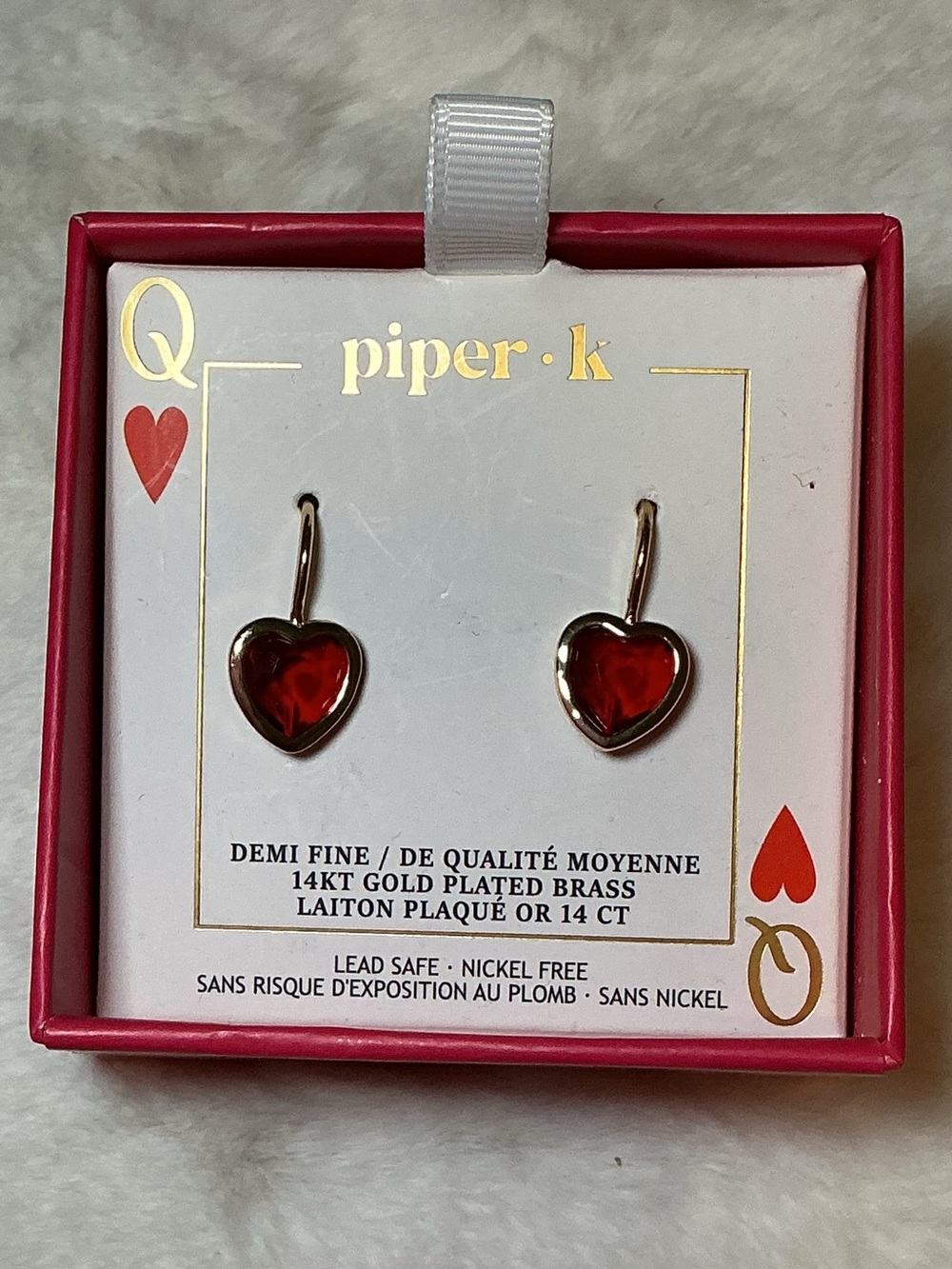 Piper Heart Drop Earrings in Gold with Red Stones